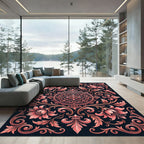 Ornate Coral Floral Scrollwork Rug