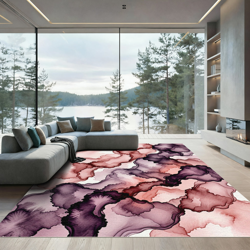 Ethereal Plum and Blushing Rose Abstract Alcohol Ink Rug