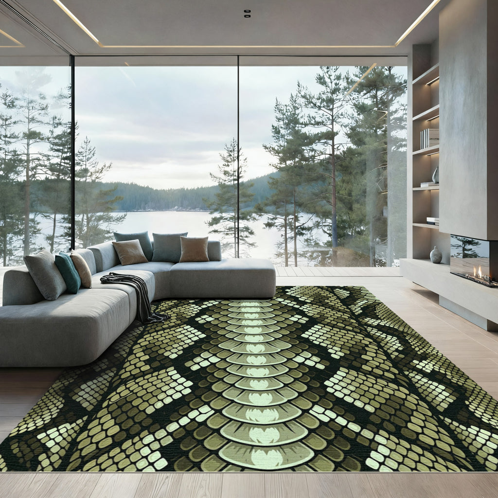 Exotic Olive Green Python Scales Rug