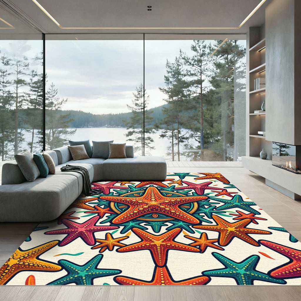 Vibrant Coastal Vibrant Starfish Mandala Rug
