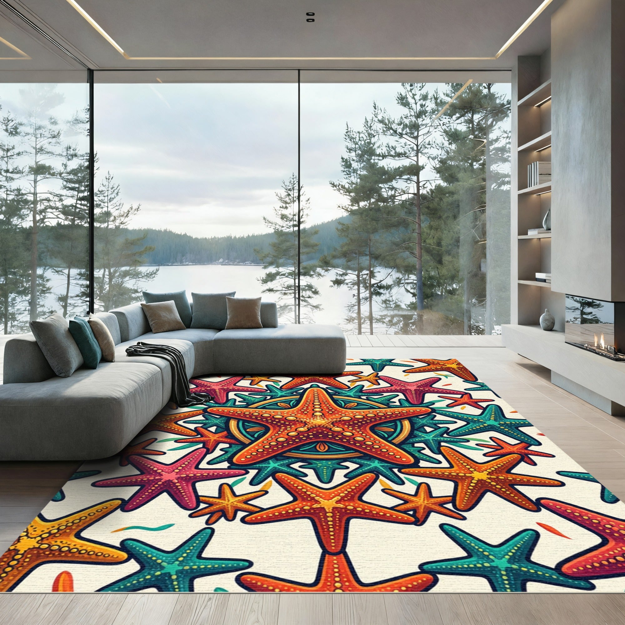 Vibrant Coastal Vibrant Starfish Mandala Rug