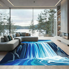 Cascading Blue Waterfall Abstract Rug