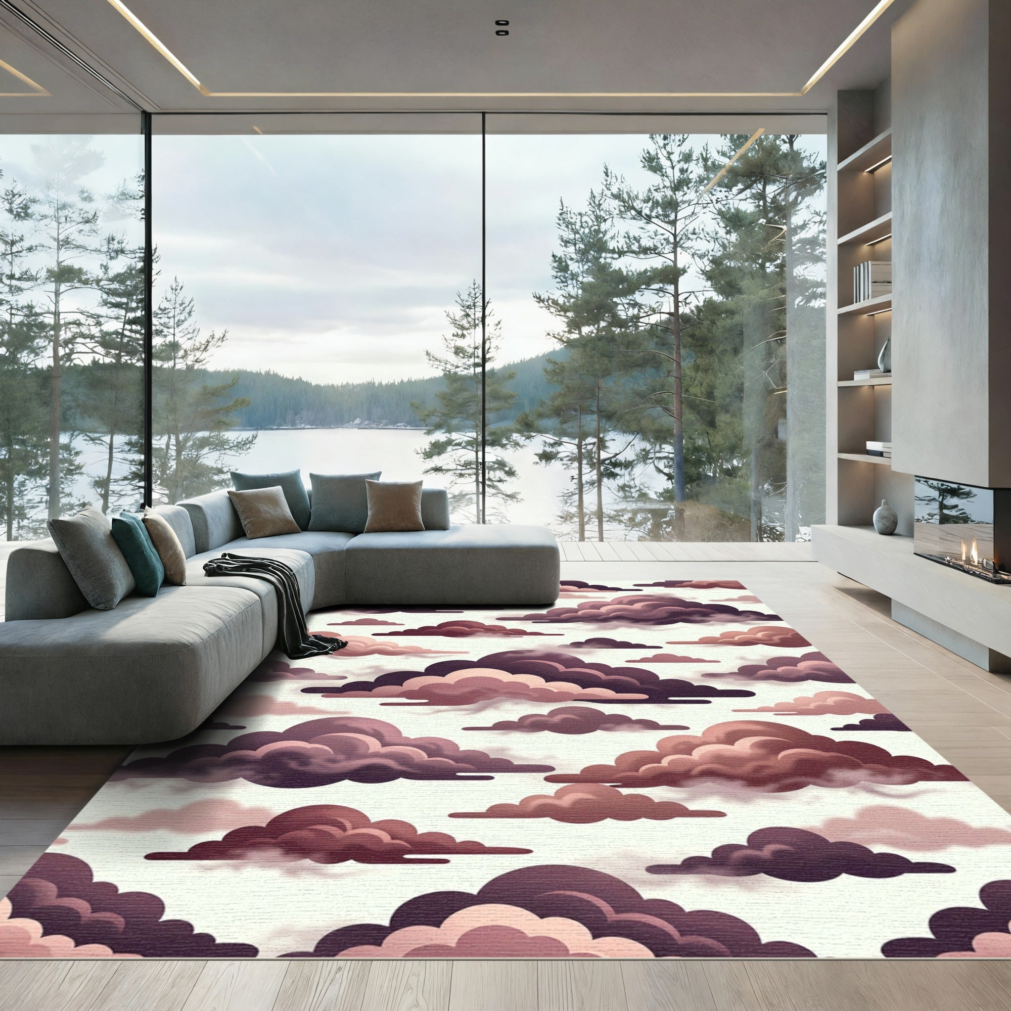 Dreamy Cloudscape Of Pink And Plum Rug