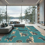 Whimsical Teal Dachshund and Tabby Cat Rug