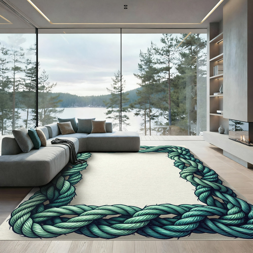 Coastal Green Braided Rope Frame Rug