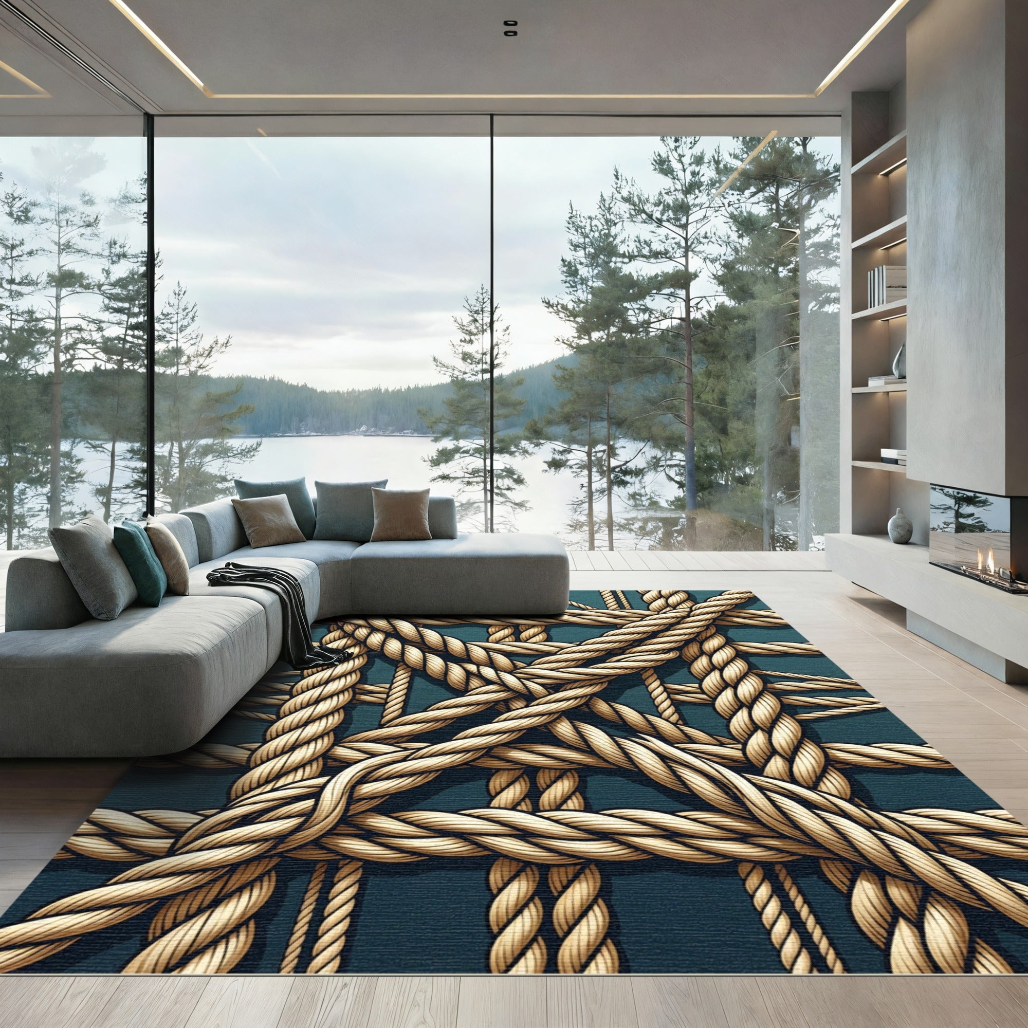 Woven Natural Rope Lattice Area Rug