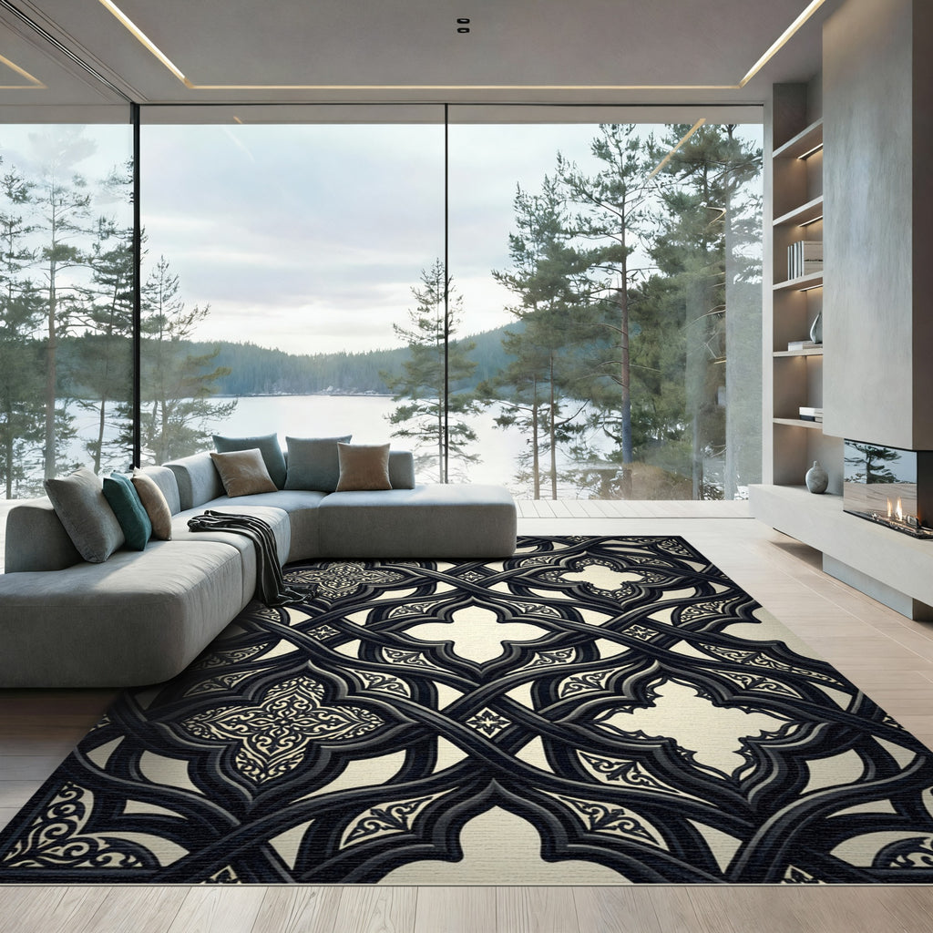 Gothic Charcoal Interwoven Quatrefoil Medallion Rug