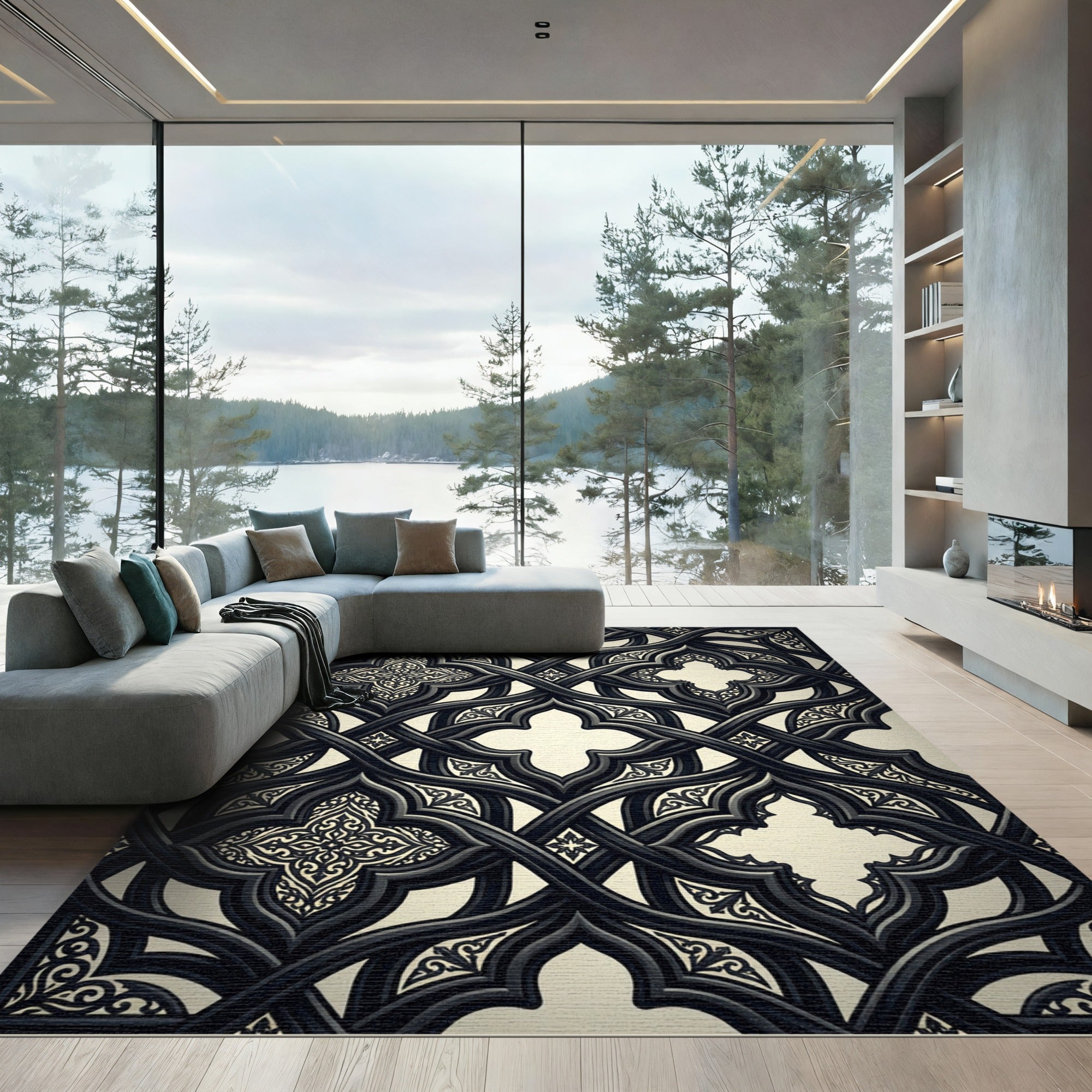 Gothic Charcoal Interwoven Quatrefoil Medallion Rug