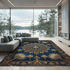 Elegant Navy and Gold Acanthus Medallion Rug
