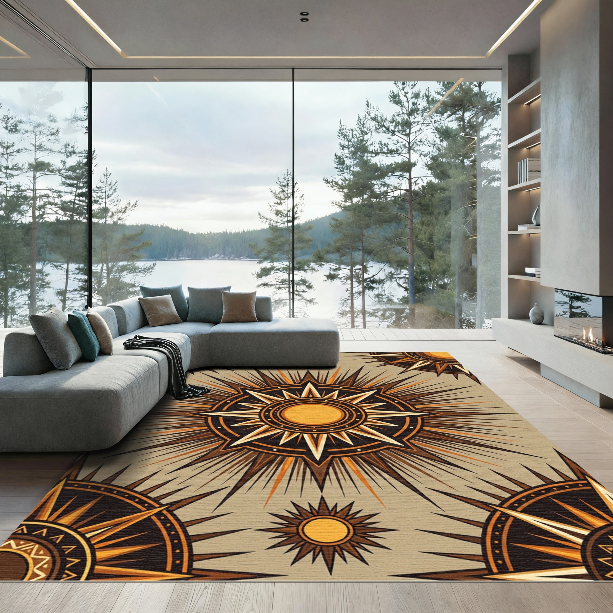 Celestial Sunburst Golden Ochre Medallion Rug