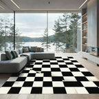 Classic Monochrome Checked Distressed Tile Rug
