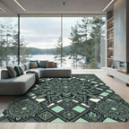 Green Mandala Geometric Sunburst Rug
