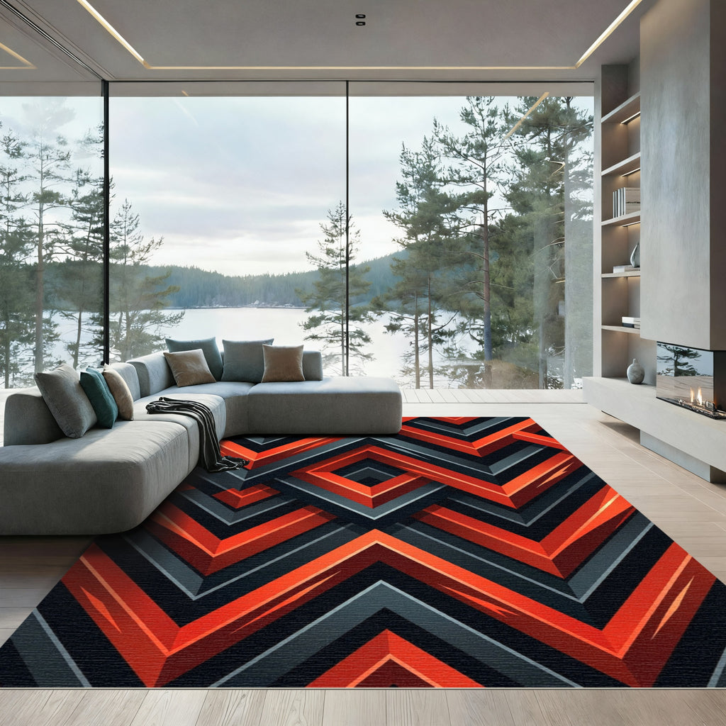 Modern Orange Chevron Geometric Rug