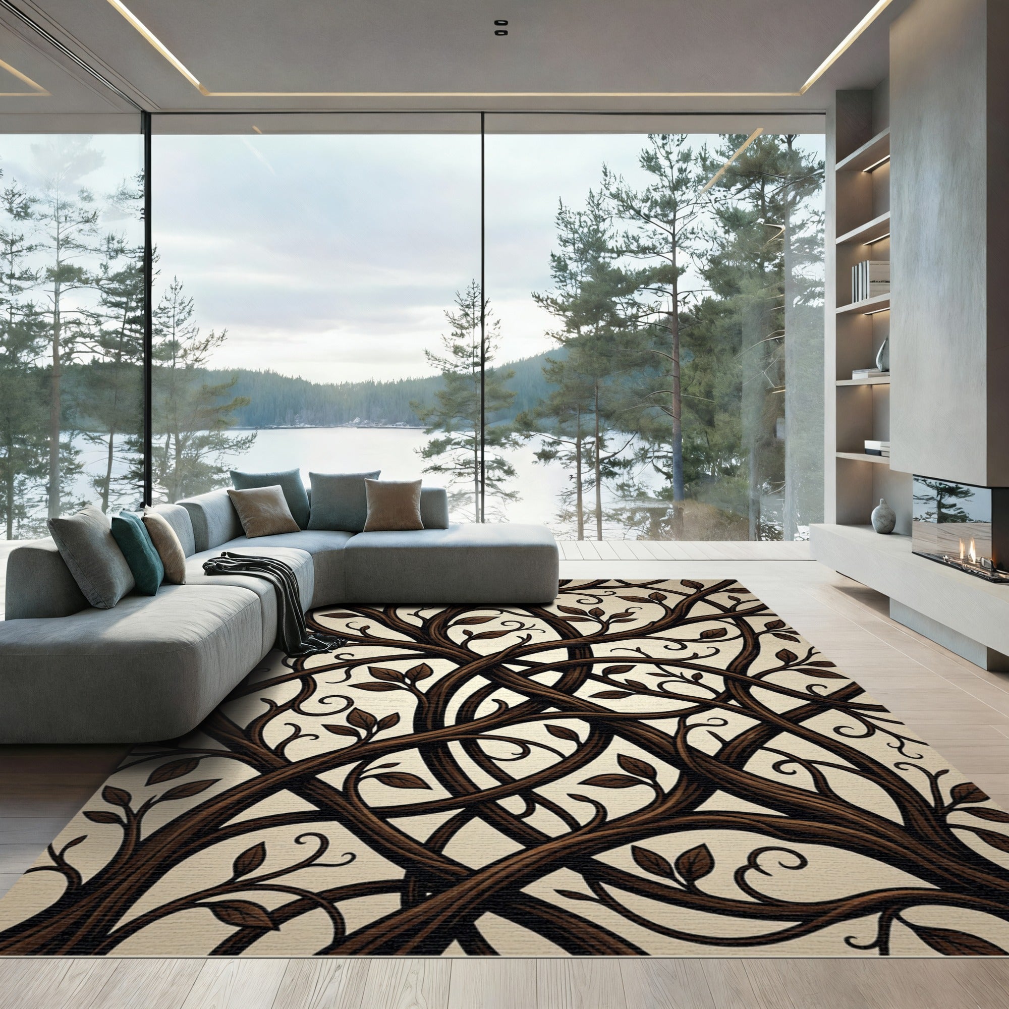Brown Intertwined Tree Branches Rug