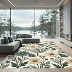 Vintage Cream and Sage Botanical Meadow Rug
