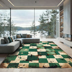 Distressed Emerald and Cream Checkerboard Rug