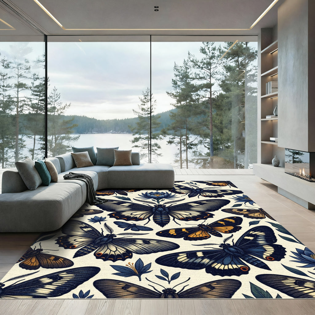 Celestial Midnight Butterfly Blue Lotus Rug