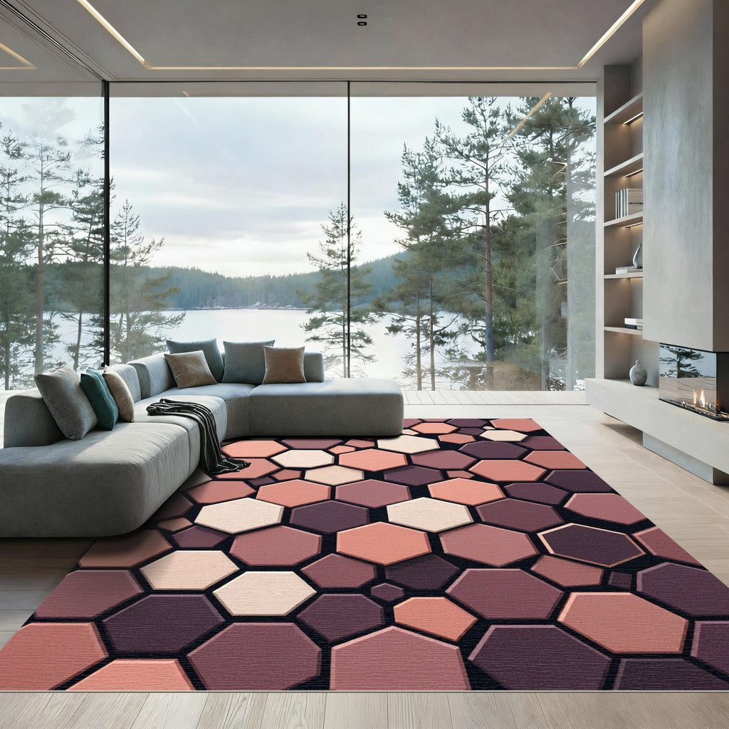 Sophisticated Earthy Tones Geometric Hexagon Rug