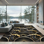 Black Gold Wave Sunburst Rug