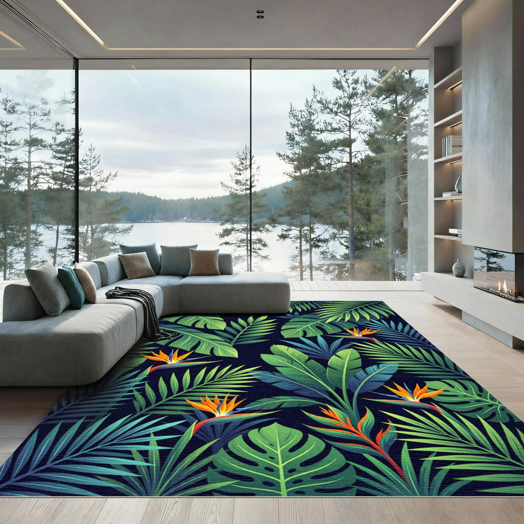 Lush Tropical Foliage Bird of Paradise Rug