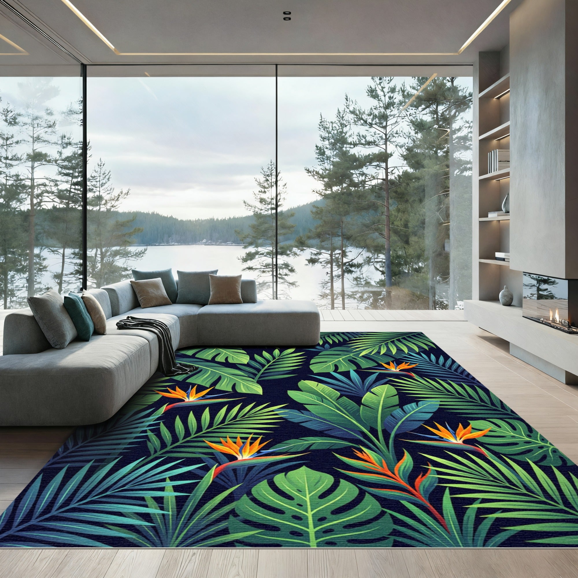 Lush Tropical Foliage Bird of Paradise Rug