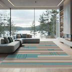 Modern Teal Geometric Stripes Rug
