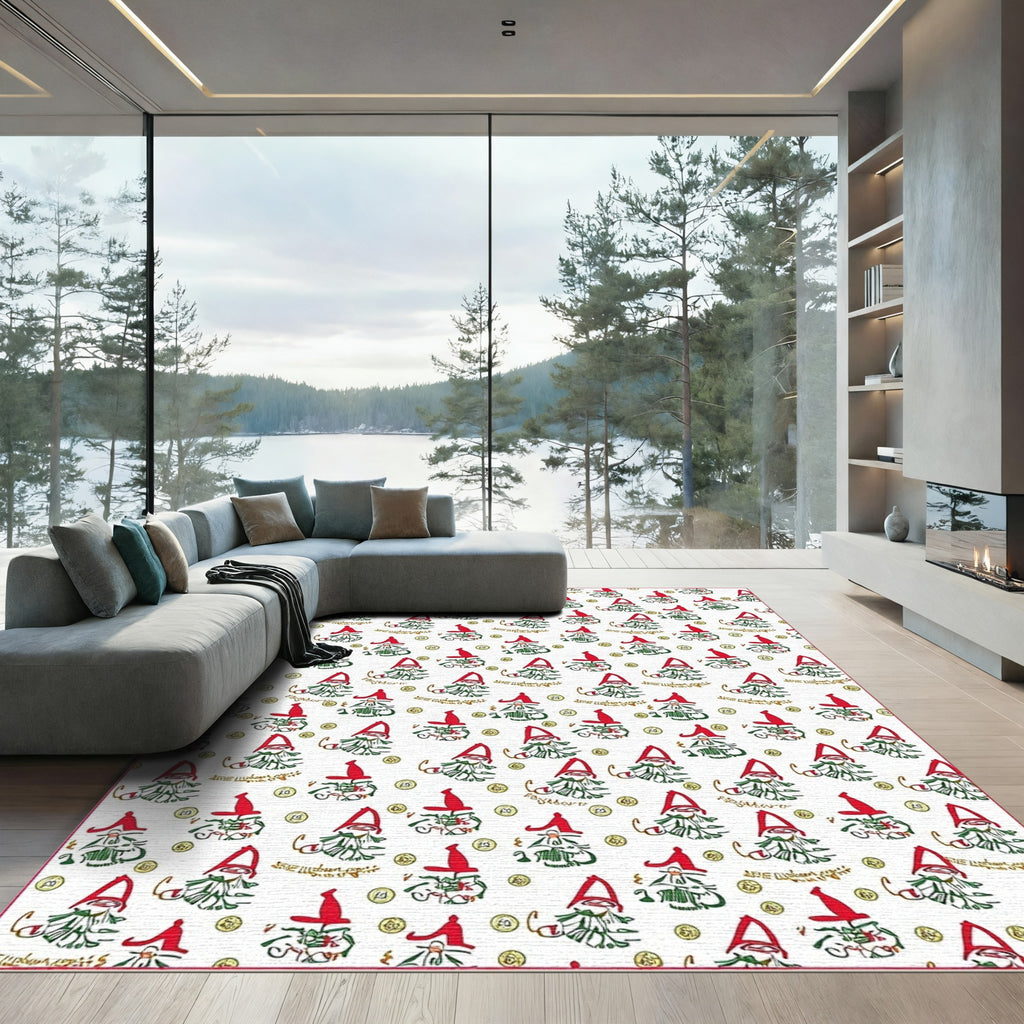 Festive Red Gnome Christmas Pattern Rug