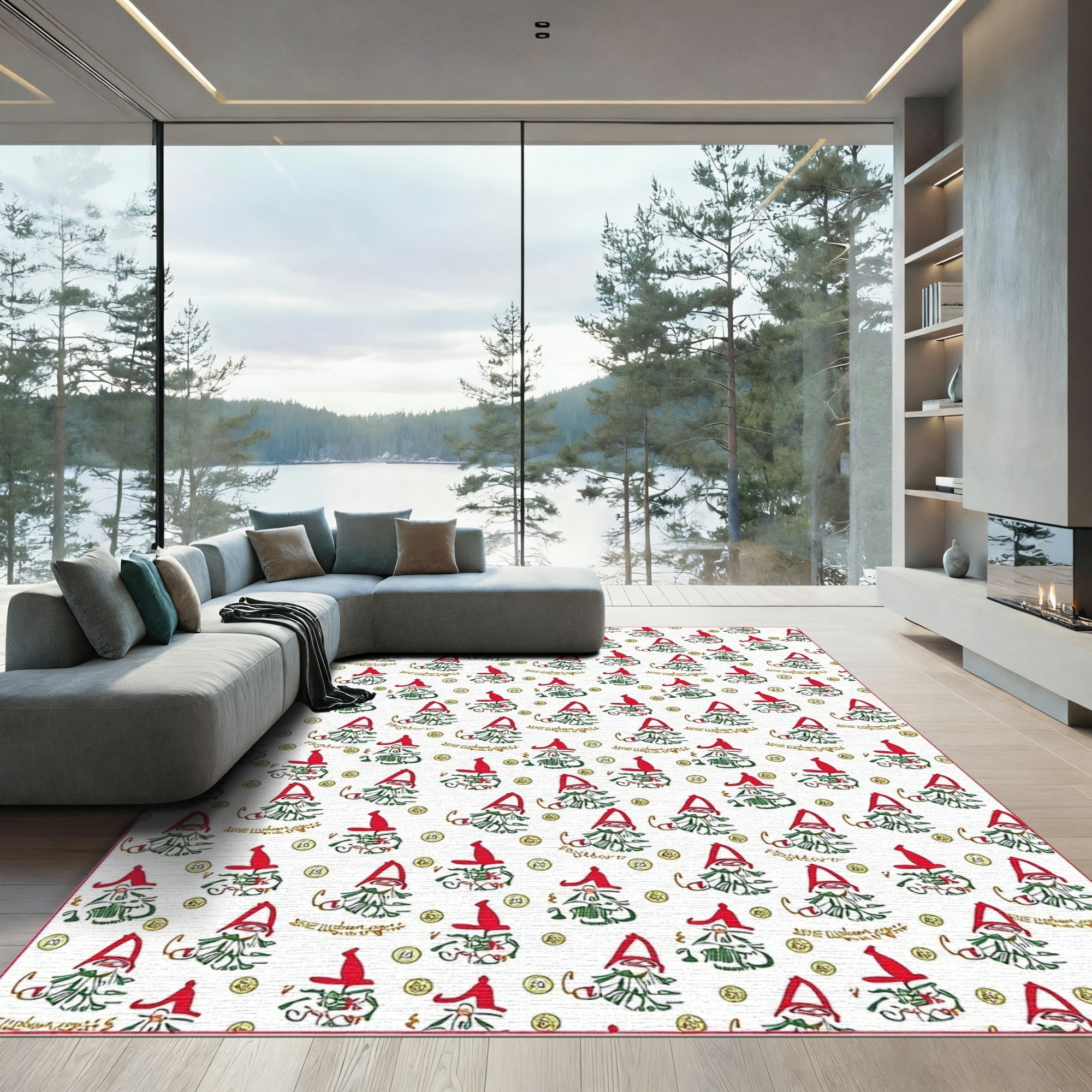 Festive Red Gnome Christmas Pattern Rug