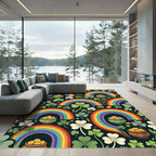 Whimsical Lucky Clover Rainbow Gold Pot Rug