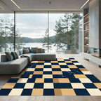 Abstract Navy and Sand Geometric Mosaic Rug