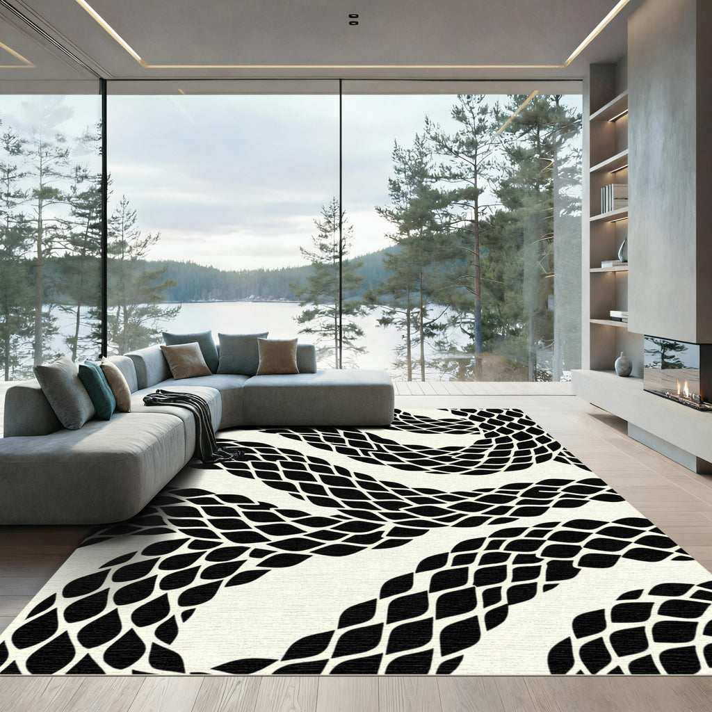 Modern Black Snake Scale Abstract Rug