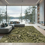 Olive Jungle Monkey and Dinosaur Botanical Rug