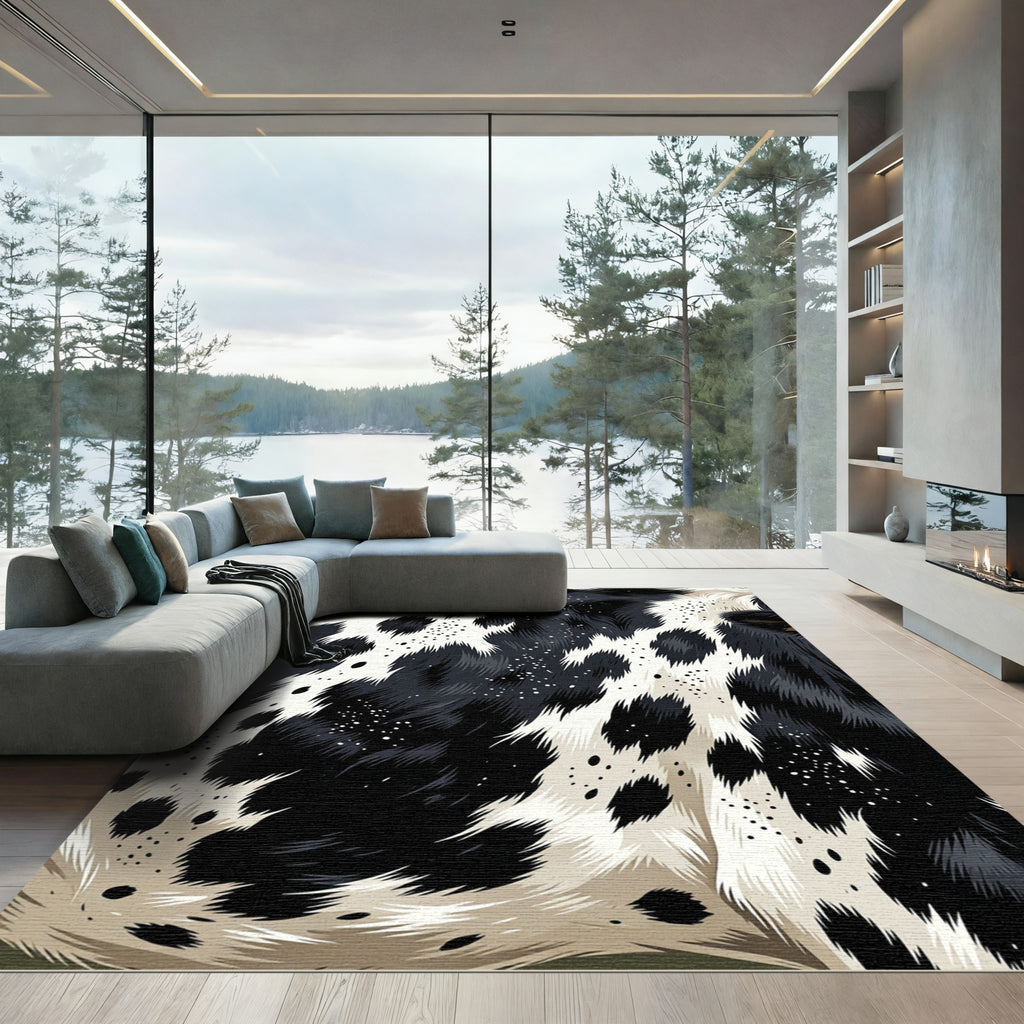 Monochromatic Abstract Cowhide Inspired Rug