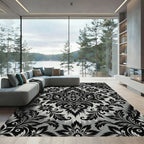 Black and White Floral Damask Swirls Rug