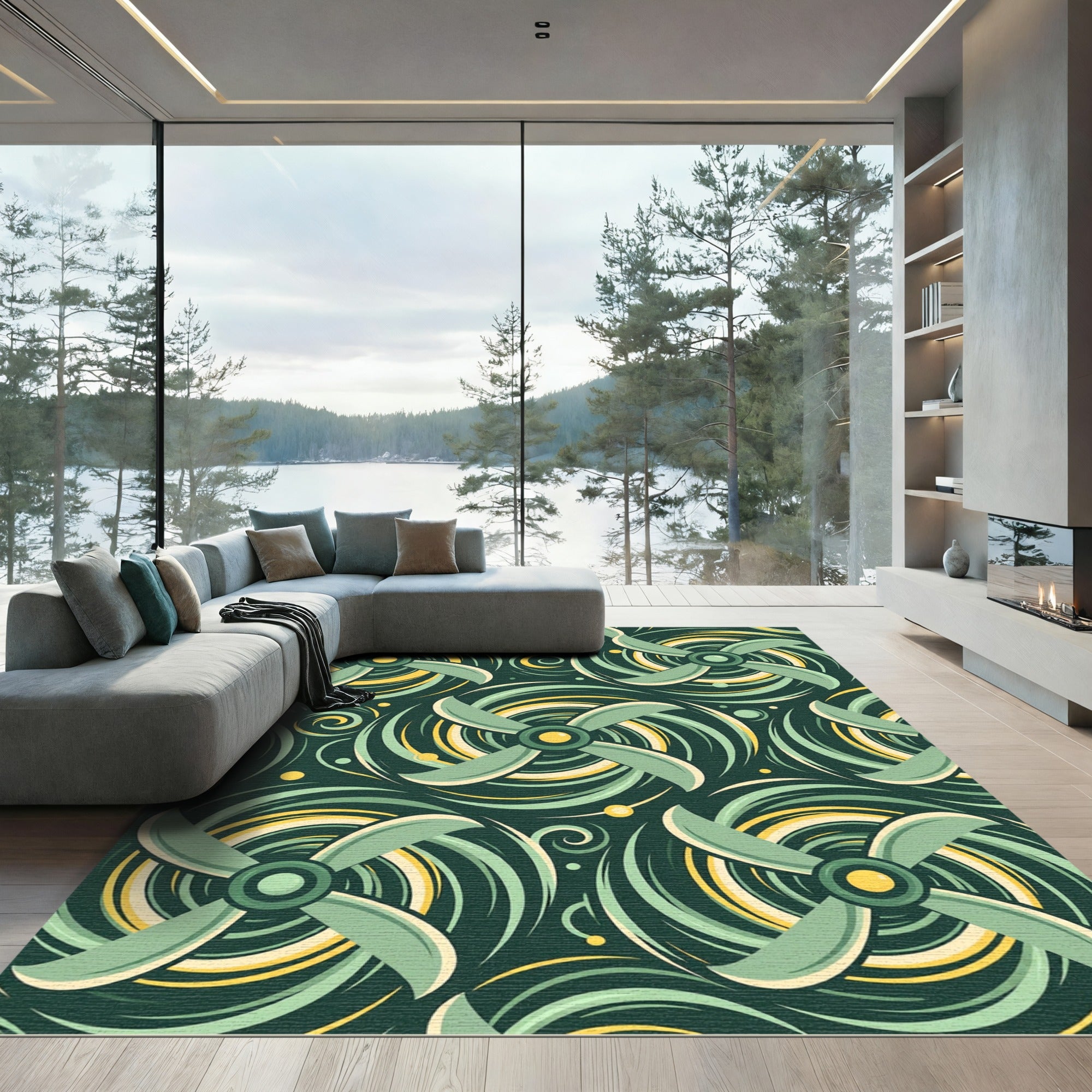 Mint Green Abstract Propeller Swirl Rug
