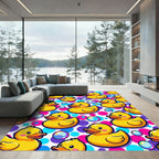 Playful Yellow Duck Bubble Polka Dot Rug