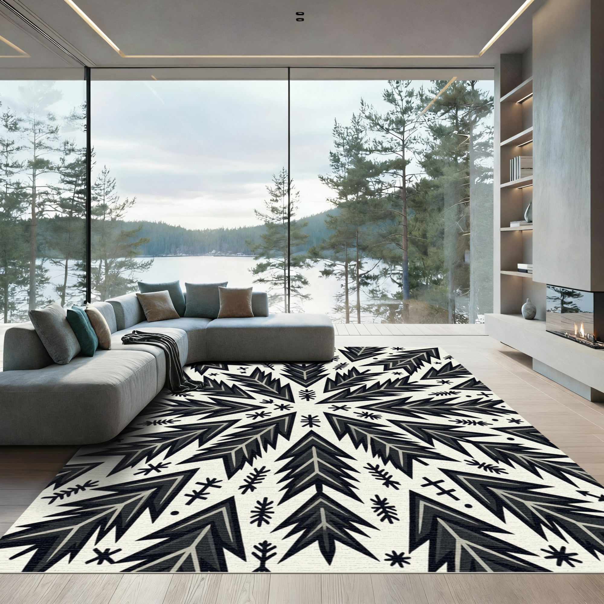 Monochromatic Nordic Pine Forest Star Rug