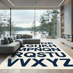 Modern Navy Blue Typographic Alphabet Rug