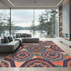 Orange Blue Floral Medallion Octagonal Rug