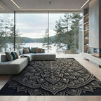 Intricate Metallic Circular Floral Mandala Rug