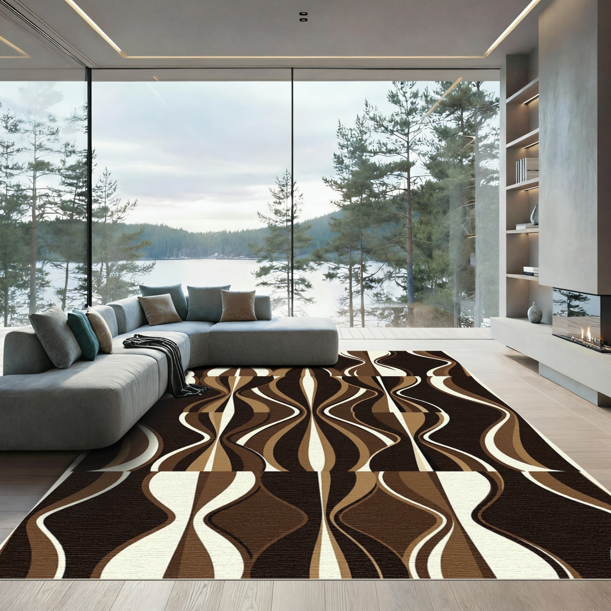 Retro Brown Swirls Composition Rug