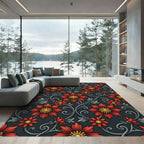 Victorian Crimson Floral Scrolling Vine Rug