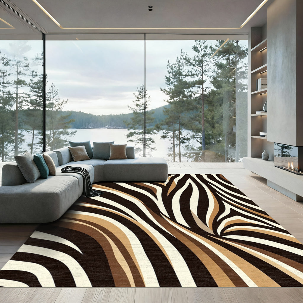 Abstract Earthy Zebra Stripe Rug