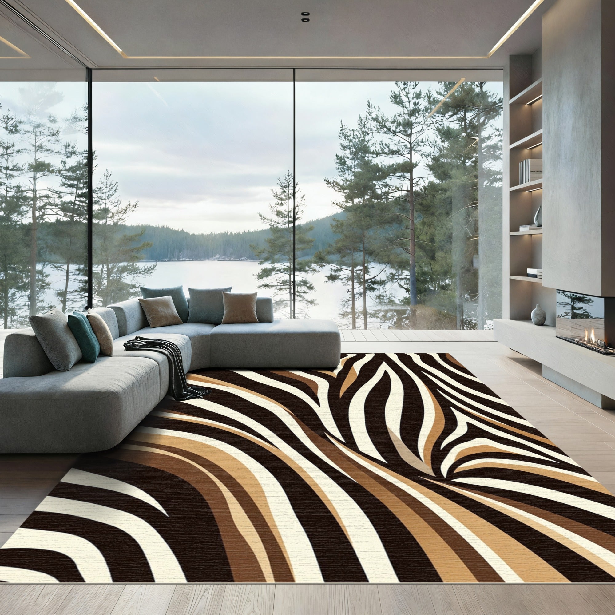 Abstract Earthy Zebra Stripe Rug