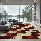 Modern Red Geometric Striped Weave Rug