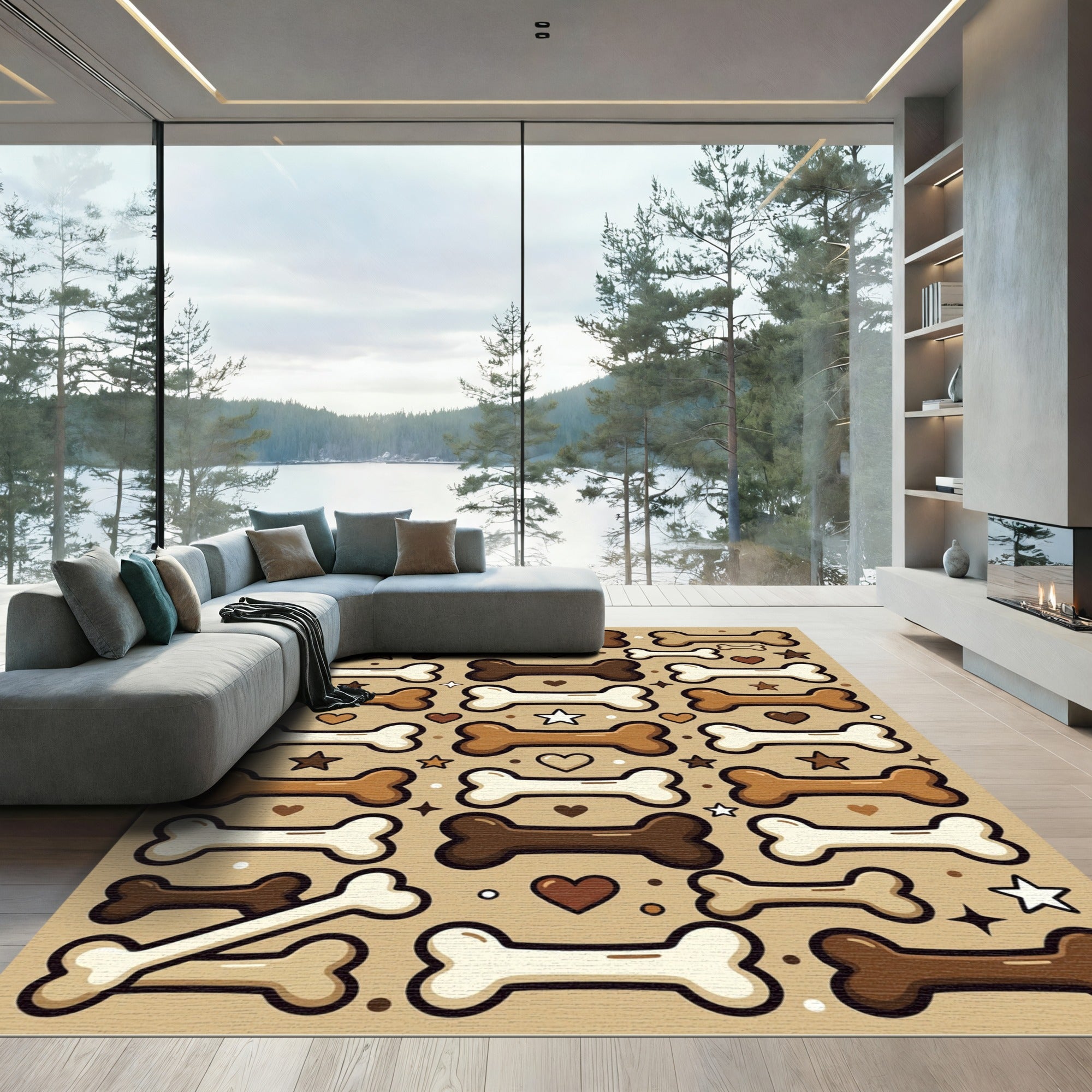 Playful Bone Heart and Star Accent Rug