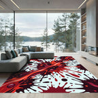 Vibrant Crimson Abstract Ink Splash Rug