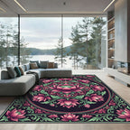 Elegant Pink Lotus Floral Medallion Rug