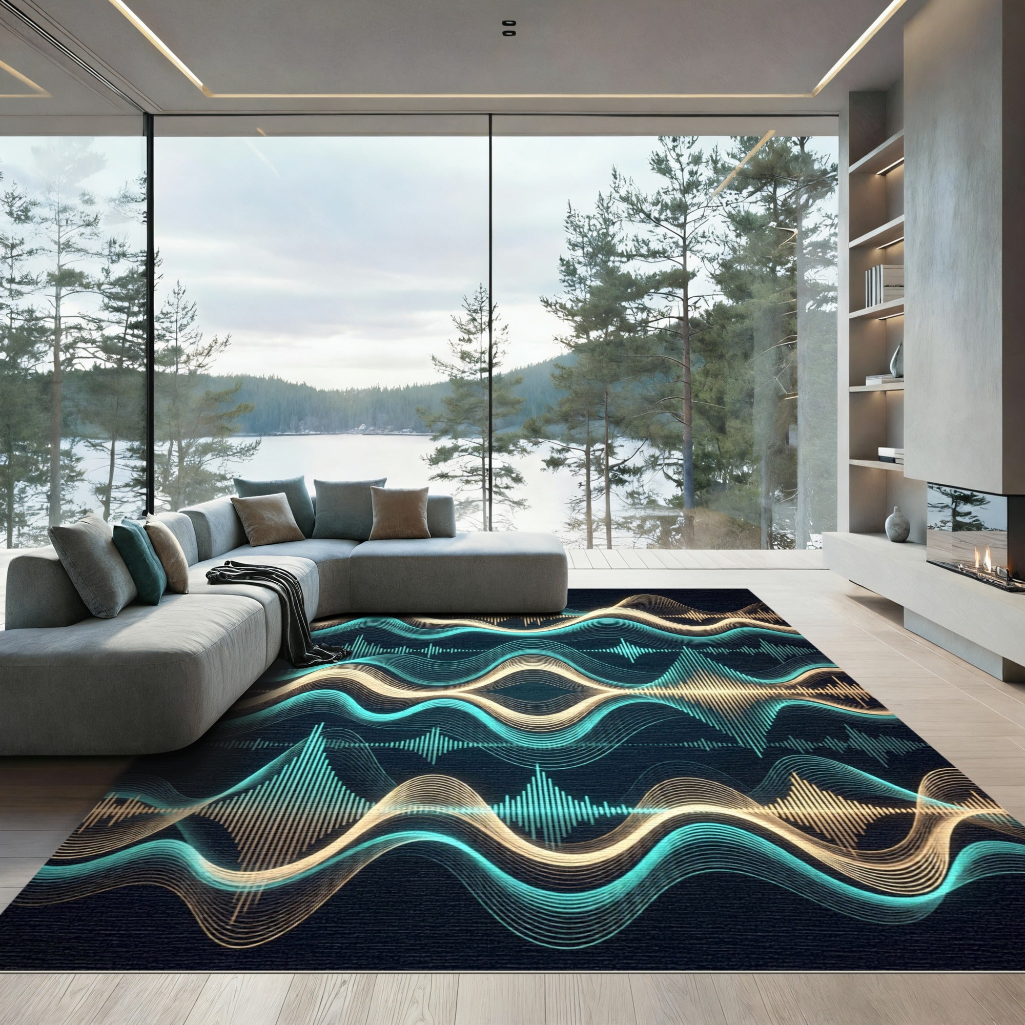 Luminous Neon Wave Oscillating Soundscape Rug