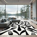 Black Abstract Fork Composition Rug